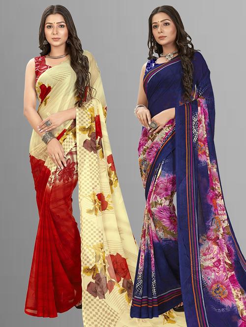 women multi color printed saree combo with blouse - 21407307 - Very Small Image - 1