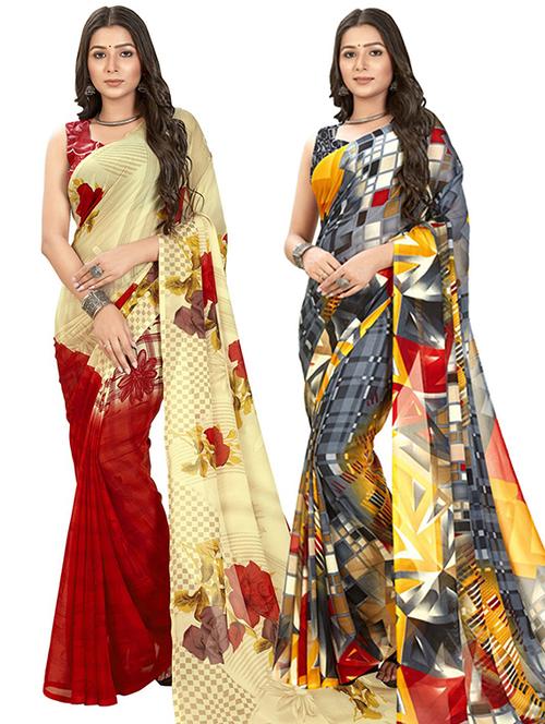 pack of 2 printed casual wear sarees with blouse - 21407309 - Very Small Image - 1