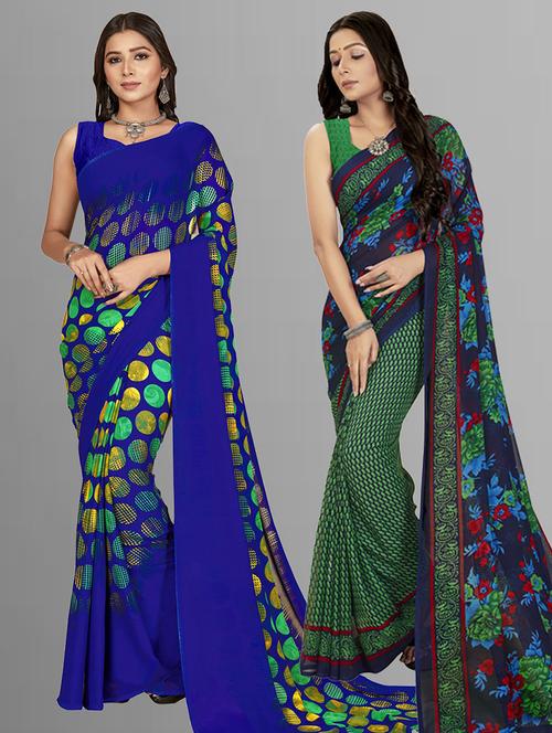 women pack of 2 printed saree with blouse - 21407310 - Very Small Image - 1