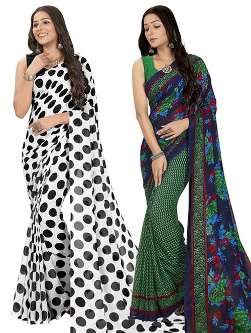 pack of 2 printed casual wear sarees with blouse - 21407313 - Very Small Image - 1