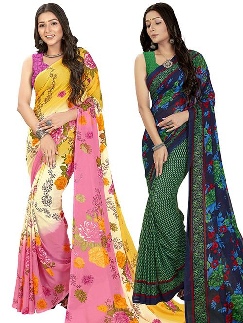 pack of 2 printed casual wear sarees with blouse - 21407314 - Very Small Image - 1