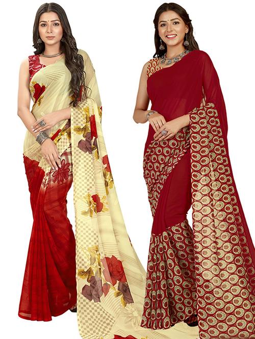 pack of 2 printed casual wear sarees with blouse - 21407316 - Very Small Image - 1