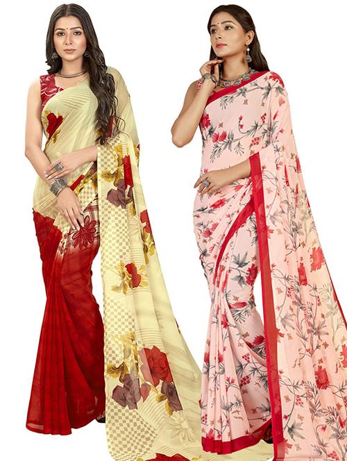 pack of 2 printed casual wear sarees with blouse - 21407318 - Very Small Image - 1