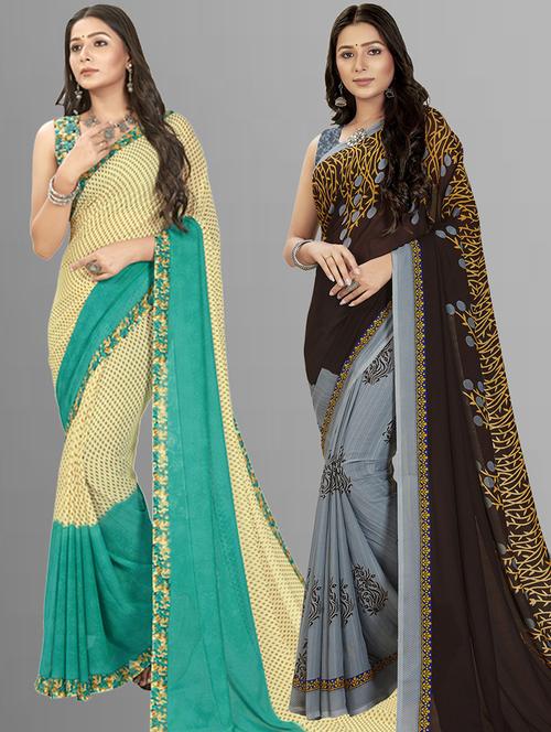 pack of 2 printed casual wear sarees with blouse - 21407319 - Very Small Image - 1