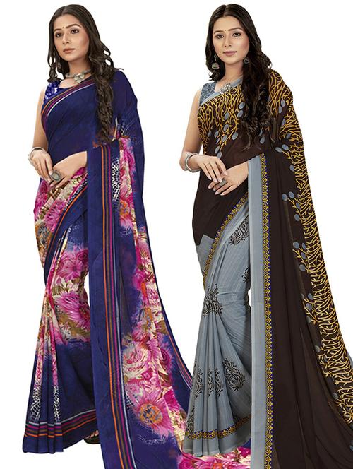 pack of 2 printed casual wear sarees with blouse - 21407320 - Very Small Image - 1