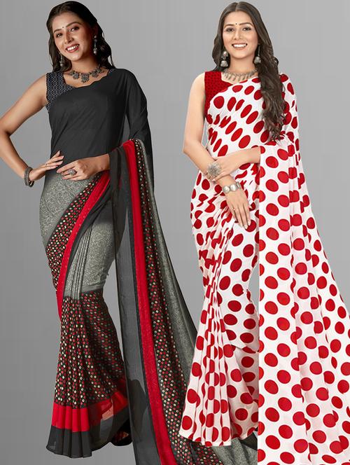 pack of 2 printed casual wear sarees with blouse - 21407325 - Very Small Image - 1