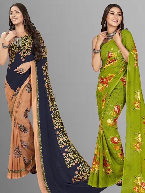 pack of 2 printed casual wear sarees with blouse - 21407328 - Very Small Image - 1