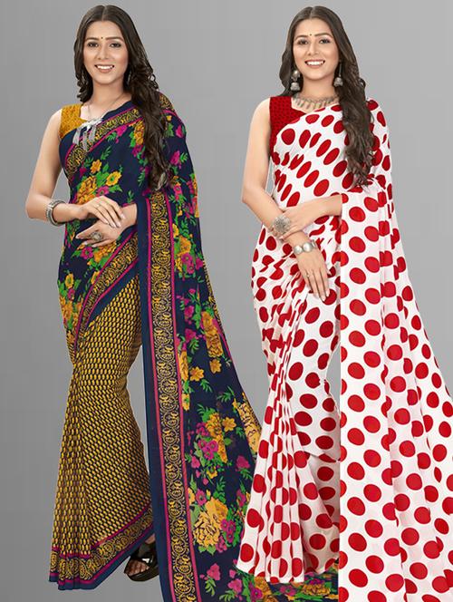 pack of 2 casual wear combo sarees with blouse - 21407331 - Very Small Image - 1