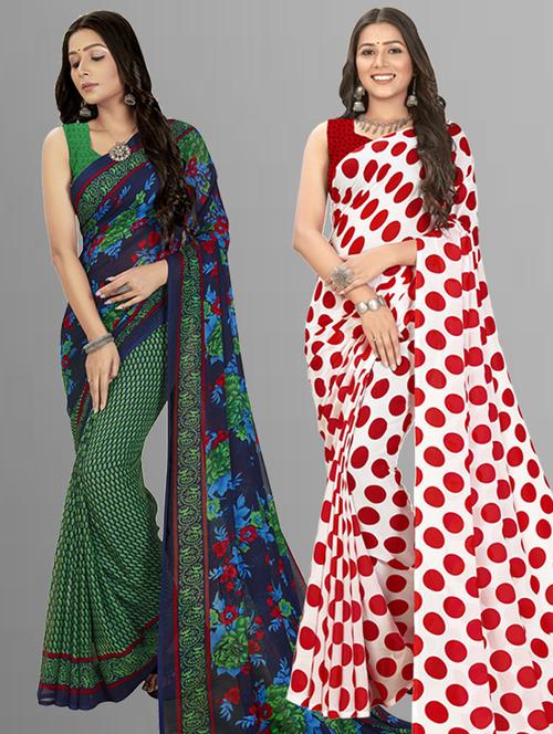 pack of 2 printed casual wear sarees with blouse - 21407332 - Very Small Image - 1