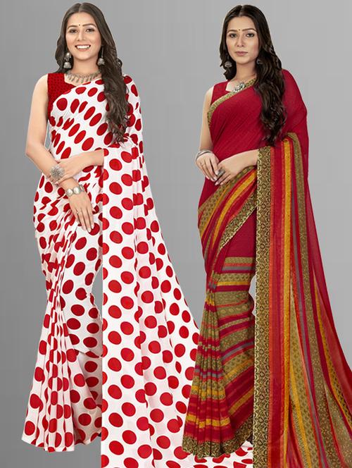 pack of 2 printed casual wear sarees with blouse - 21407337 - Very Small Image - 1