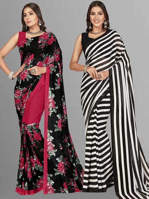 pack of 2 women printed sarees with blouse - 21407375 - Very Small Image - 1