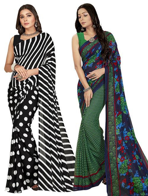 pack of 2 women printed sarees with blouse - 21407377 - Very Small Image - 1