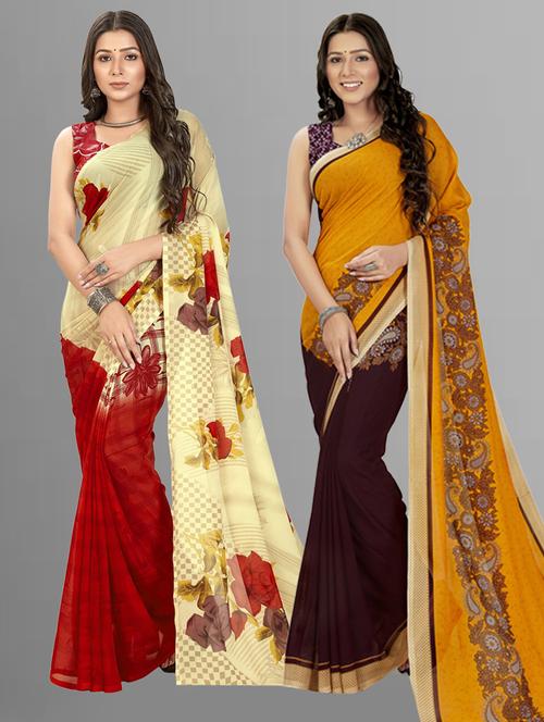 women pack of 2 printed saree with blouse - 21407450 - Very Small Image - 1