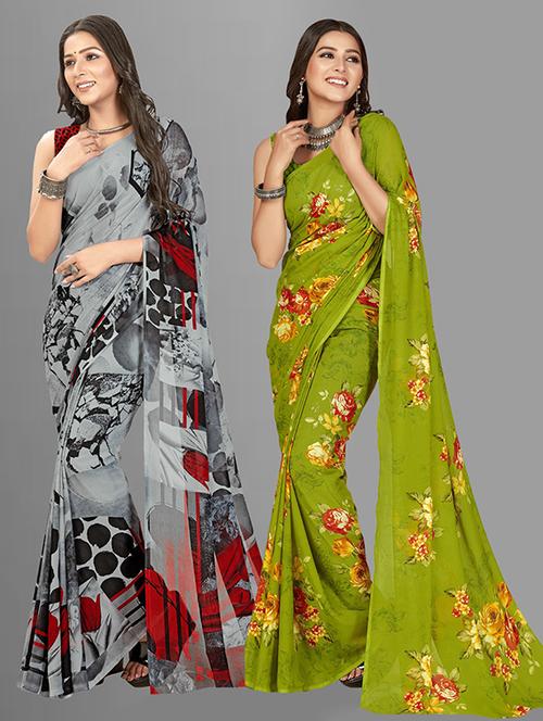pack of 2 multi colored combo saree with blouse - 21407457 - Very Small Image - 1