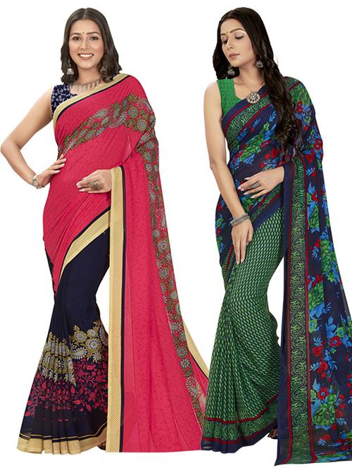 pack of 2 multi colored combo saree with blouse - 21407462 - Very Small Image - 1