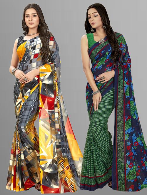 pack of 2 multi colored combo saree with blouse - 21407464 - Very Small Image - 1