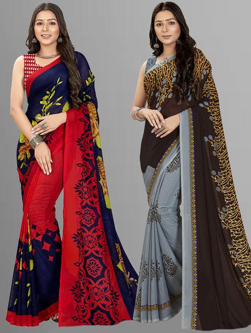 pack of 2 multi colored combo saree with blouse - 21407466 - Very Small Image - 1