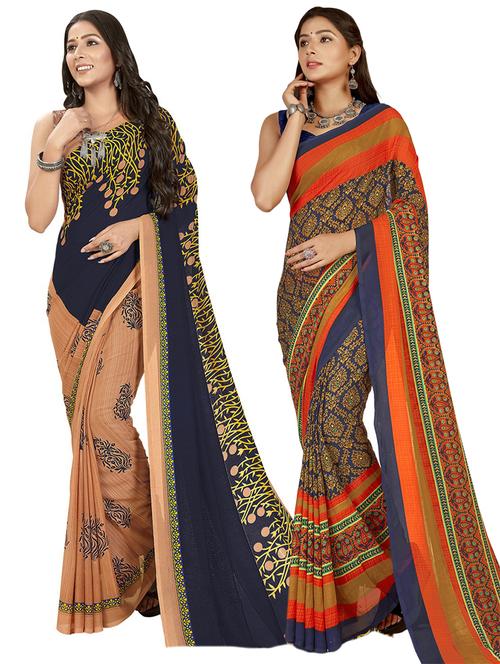 pack of 2 multi colored combo saree with blouse - 21407477 - Very Small Image - 1