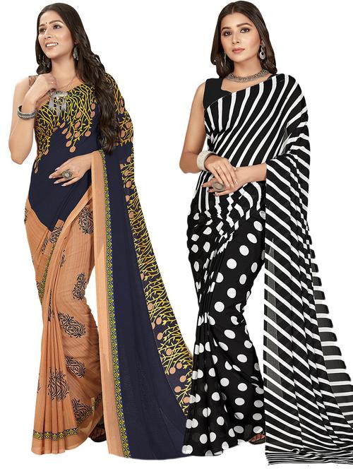 pack of 2 multi colored combo saree with blouse - 21407478 - Very Small Image - 1