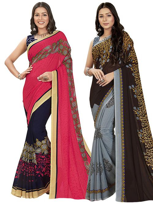 women pack of 2 printed saree with blouse - 21407483 - Very Small Image - 1