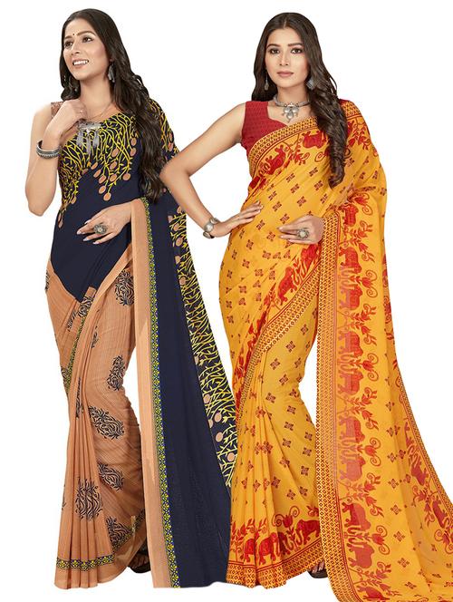 women pack of 2 printed saree with blouse - 21407490 - Very Small Image - 1