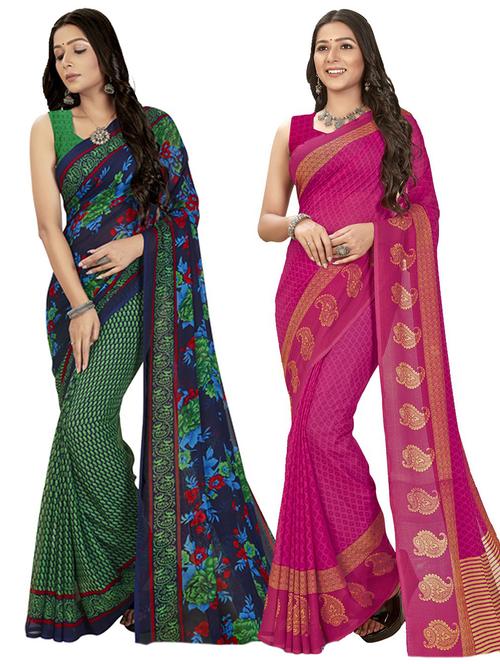 women pack of 2 printed saree with blouse - 21407492 - Very Small Image - 1