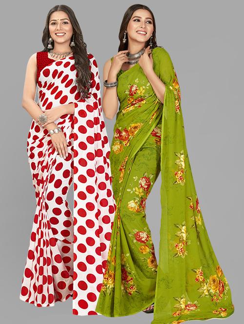 women pack of 2 printed saree with blouse - 21407499 - Very Small Image - 1