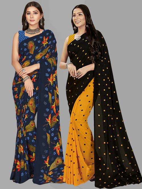 women pack of 2 printed saree with blouse - 21407503 - Very Small Image - 1