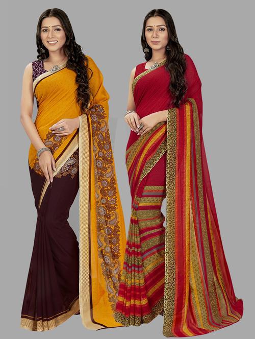 women pack of 2 printed saree with blouse - 21407504 - Very Small Image - 1