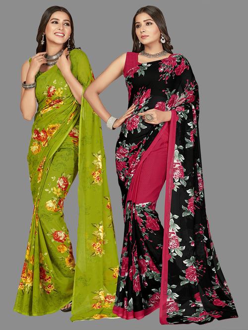 women pack of 2 printed saree with blouse - 21407505 - Very Small Image - 1