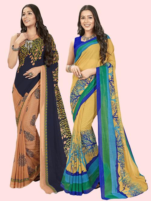 women pack of 2 printed saree with blouse - 21407507 - Very Small Image - 1