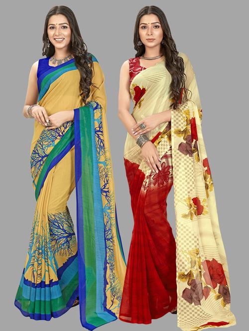 women pack of 2 printed saree with blouse - 21407509 - Very Small Image - 1