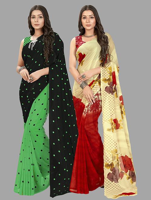 women pack of 2 printed saree with blouse - 21407512 - Very Small Image - 1