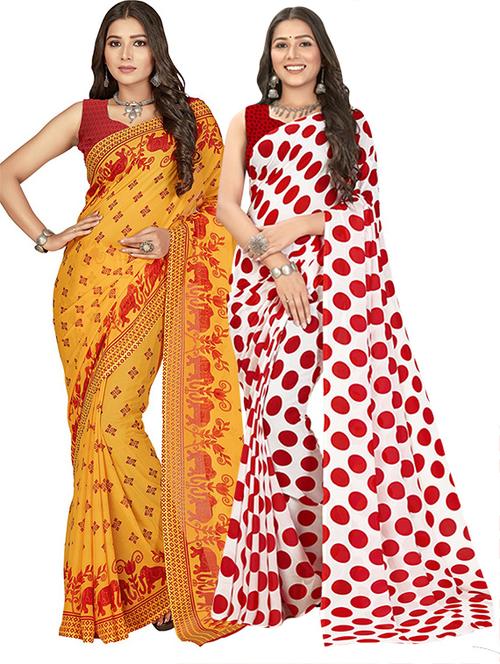 women pack of 2 printed saree with blouse - 21407515 - Very Small Image - 1