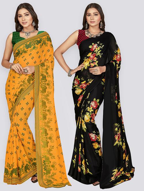 women pack of 2 printed saree with blouse - 21407516 - Very Small Image - 1