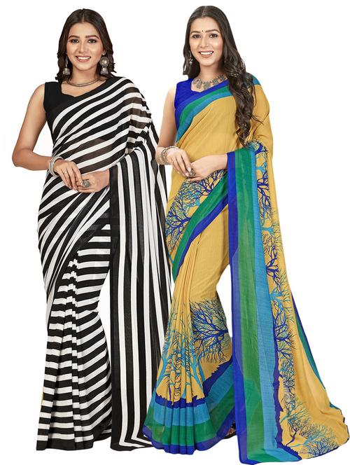 women pack of 2 printed saree with blouse - 21407517 - Very Small Image - 1