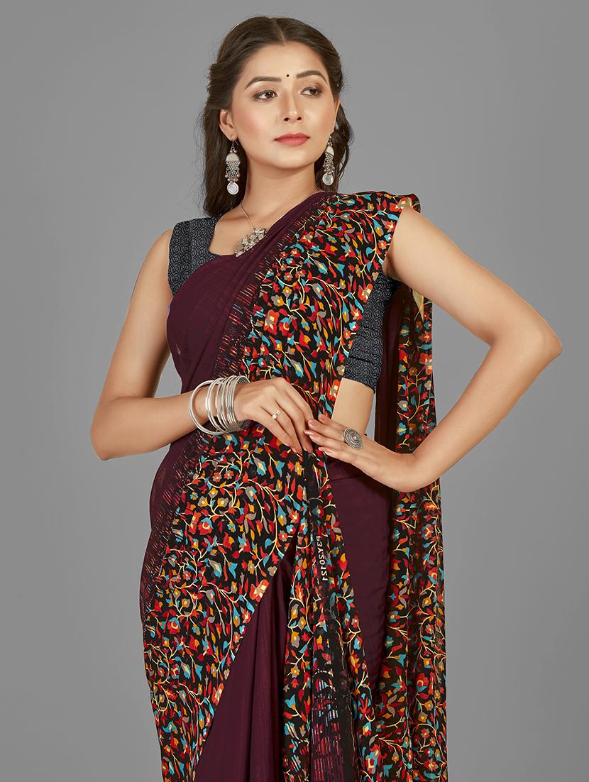 women brown printed saree - 21407916 - Zoom Image - 1
