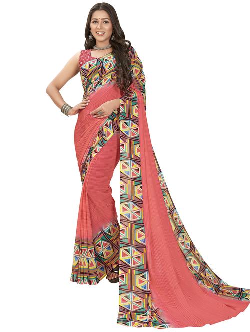 women pink printed saree with blouse - 21407934 - Very Small Image - 1