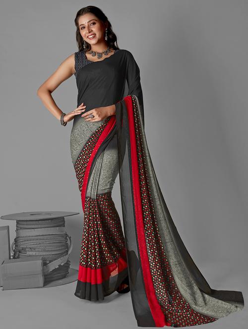 women grey printed saree with blouse - 21407936 - Very Small Image - 1