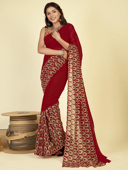 women red printed saree with blouse - 21407952 - Very Small Image - 1