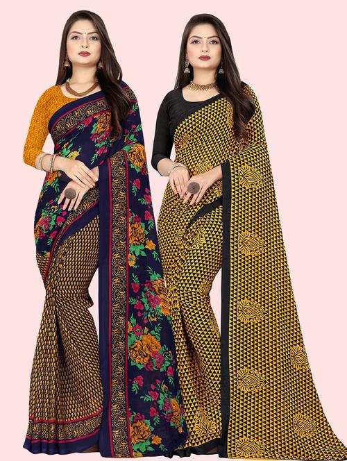 pack of 2 printed casual wear sarees with blouse - 21409606 - Very Small Image - 1