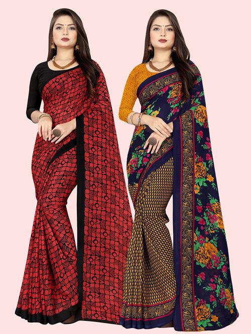 pack of 2 printed casual wear sarees with blouse - 21409608 - Very Small Image - 1