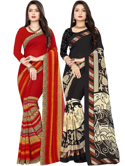 pack of 2 printed casual wear sarees with blouse - 21409617 - Very Small Image - 1
