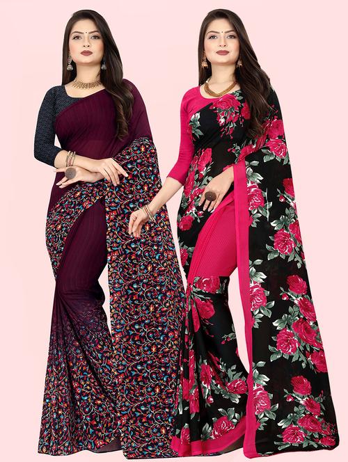 pack of 2 printed casual wear sarees with blouse - 21409621 - Very Small Image - 1