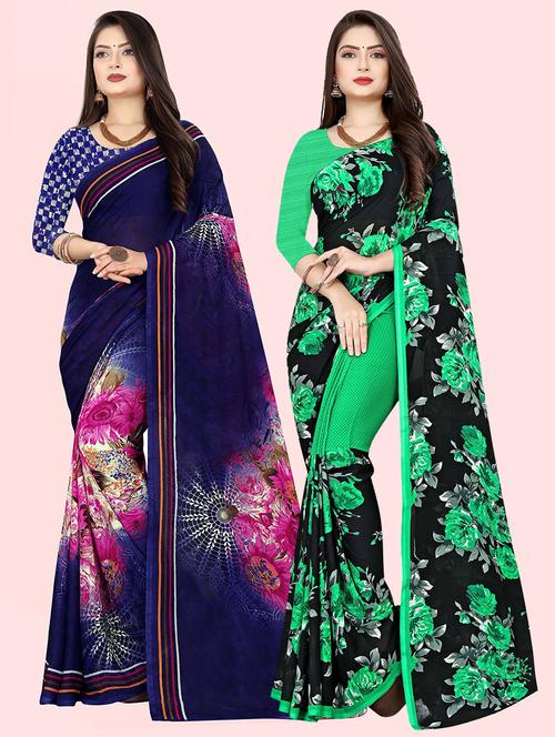 pack of 2 printed casual wear sarees with blouse - 21409627 - Very Small Image - 1
