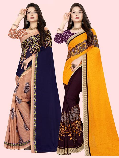 pack of 2 printed casual wear sarees with blouse - 21409634 - Very Small Image - 1