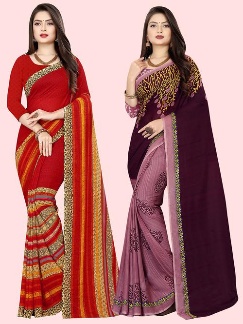 pack of 2 printed casual wear sarees with blouse - 21409640 - Very Small Image - 1