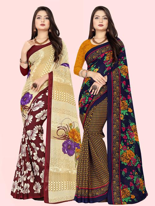 pack of 2 printed casual wear sarees with blouse - 21409646 - Very Small Image - 1