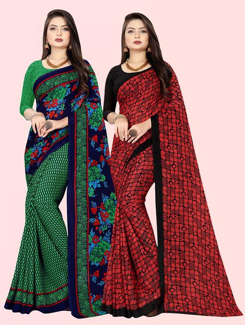 pack of 2 printed casual wear sarees with blouse - 21409658 - Very Small Image - 1