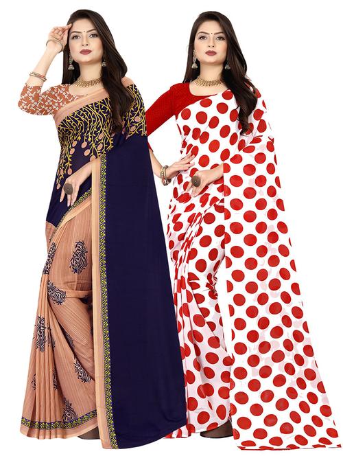 pack of 2 printed casual wear sarees with blouse - 21409668 - Very Small Image - 1